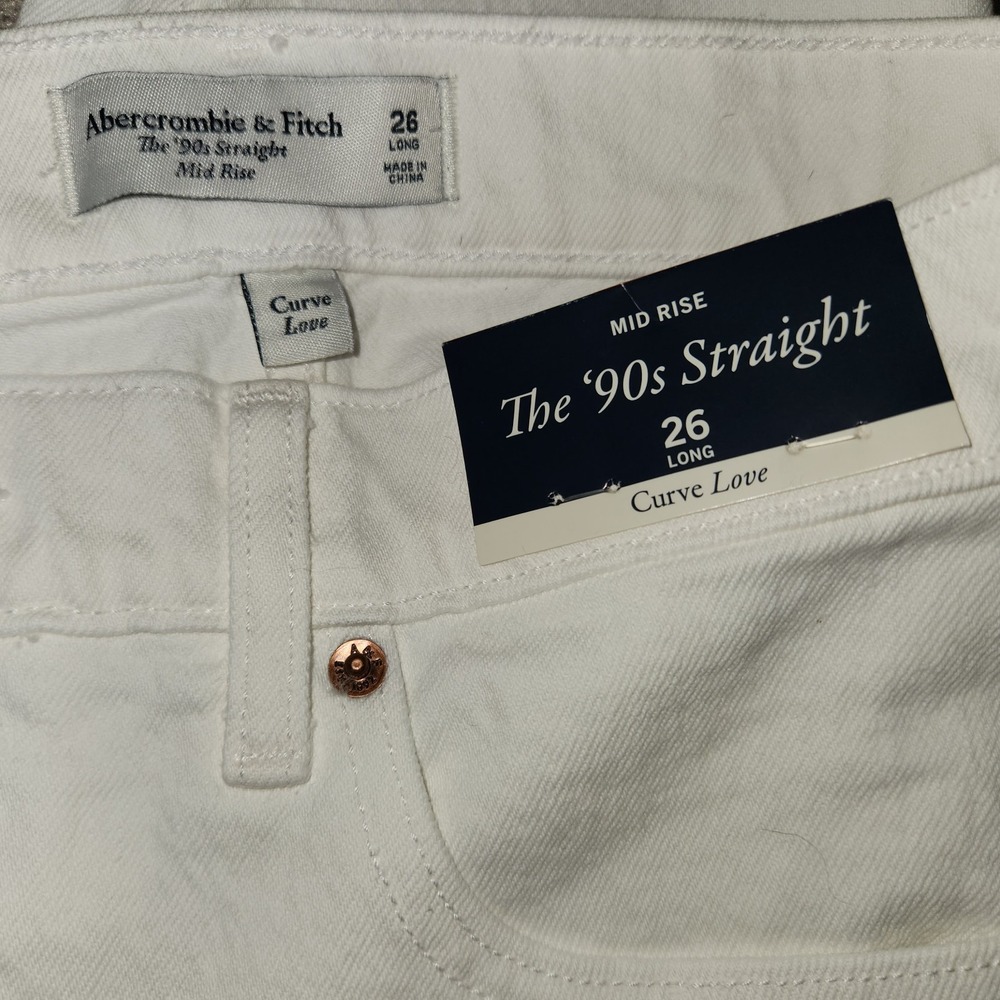 NWT Abercrombie & Fitch 90s Straight Jeans White Curve Love Denim 26 Long Mid - Picture 4 of 8